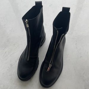 ZARA Leather Black Ankle Boots with Lug Soles EU Size 38 US W Size 7.5